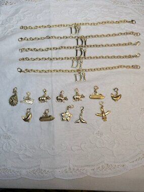 Vintage Diamond International Charm Bracelet Lot – 5 Bracelets + 12 Charms (NOS)